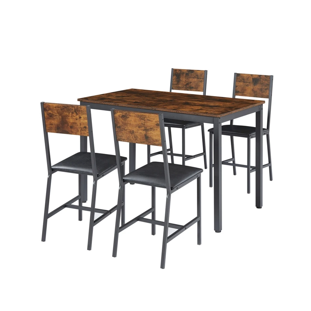 Simplie Fun Dining Set For 5 Kitchen Table With 4 Upholstered Chairs, Rustic, 47.2" L X 27.6" W X 29.7"