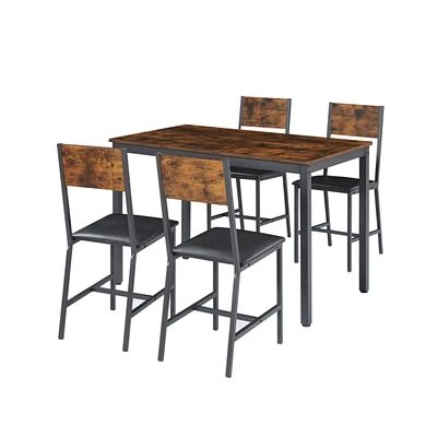 Simplie Fun Dining Set For 5 Kitchen Table With 4 Upholstered Chairs, Rustic