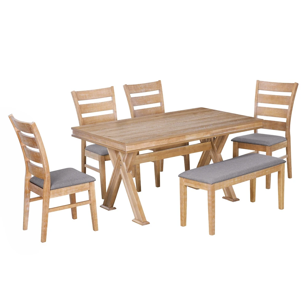 Simplie Fun Retro 6-Piece Dining Set with Unique Table & Upholstered Seats