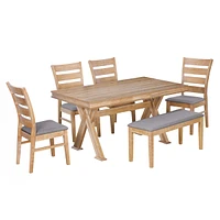 Simplie Fun Retro 6-Piece Dining Set with Unique Table & Upholstered Seats