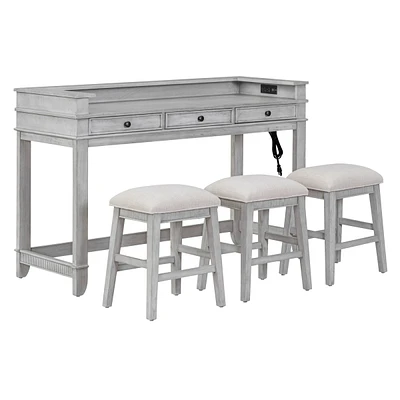 Simplie Fun Dining Bar Table Set with 3 Stools and Drawers