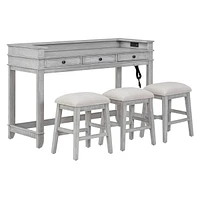 Simplie Fun 4-Piece Dining Bar Table Set With 3 Upholstered Stools, Multifunctional Dining Table With 3 Drawers