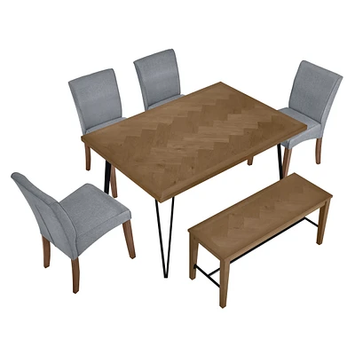 Simplie Fun 6-Piece Dining Set with V-Shape Metal Legs