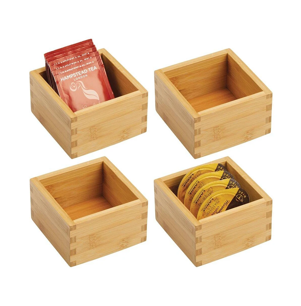 mDesign Bamboo Kitchen Pantry Organizer Bin - Small, 4 Pack