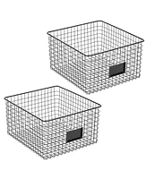 mDesign Bedroom Closet Storage Organizer Basket, Label Slot, 2 Pack