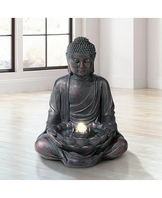 Meditating Buddha Zen Outdoor Floor Bubbler Water Fountain 24" High with Led Light Decor for Table Desk