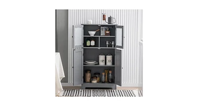 Bathroom Floor Storage Locker Kitchen Cabinet with Doors and Adjustable Shelf