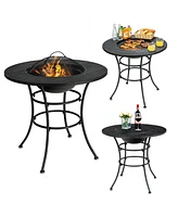 31.5 Inch Patio Fire Pit Dining Table With Cooking Bbq Grate