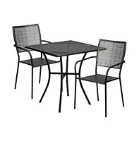 Commercial Grade 28" Square Metal Garden Patio Table Set W/ 2 Square Back Chairs