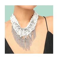 Sohi Women's Silver Plait Chain Drop Statement Necklace