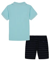 Nautica Toddler Boys Tipped Pique Polo Shirt and Oxford Stripe Shorts, 2 Pc Set