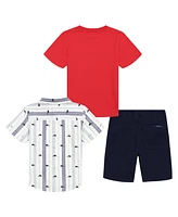 Nautica Toddler Boys Short Sleeve T-shirt, Print-Stripe Shirt and Twill Shorts, 3 Pc Set