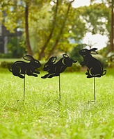Glitzhome 18" H Multi-Functional 2-in-1 Set of 3 Metal Rabbit Silhouette Pick Wall Decor