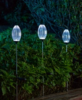 Glitzhome 36" H Set of 3 Solar Powered Stake Oval Flower Light with Stainless Steel Pole