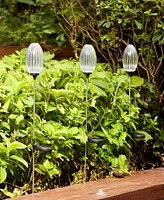 Glitzhome 36" H Set of 3 Solar Powered Stake Oval Flower Light with Stainless Steel Pole