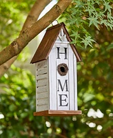 Glitzhome 14.75" H Washed White Distressed Solid Wood " Home" Inspiration Decorative Outdoor Garden Birdhouse