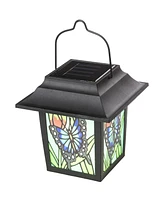 Glitzhome 30" H Set of 2 Solar Powered Butterfly Scene Pattern Garden Lamp or Pathway Light with Ground Stake