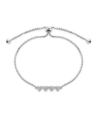Bling Jewelry Dainty Petite Cubic Zirconia Micro Pave Cz Four Tiny Hearts Slide Bolo Bracelet For Women Teens Sterling Silver Adjustable Sliding Ball