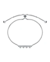 Bling Jewelry Dainty Petite Cubic Zirconia Micro Pave Cz Four Tiny Hearts Slide Bolo Bracelet For Women Sterling Silver Adjustable Sliding Ball Clasp