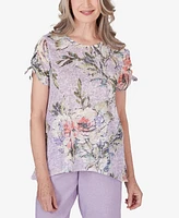 Alfred Dunner Women's Garden Party Short Sleeve Burnout Floral Top