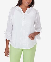 Alfred Dunner Women's Miami Beach Embroidered Floral Blouse Top