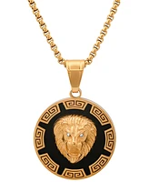 Steeltime Men's Two-Tone Stainless Steel Simulated Diamond Lion Head Greek Accent 24" Pendant Necklace