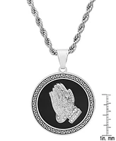 Steeltime Men's Stainless Steel Prayer Hand & Greek Key 24" Pendant Necklace