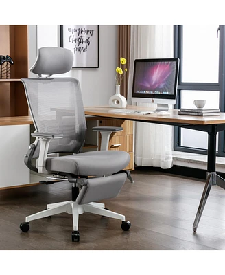 Simplie Fun Grey High Back Office Chair with 2D Armrest & Footrest