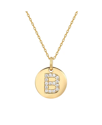 Suzy Levian New York Suzy Levian Sterling Silver Cubic Zirconia Letter "B" Initial Disc Pendant Necklace