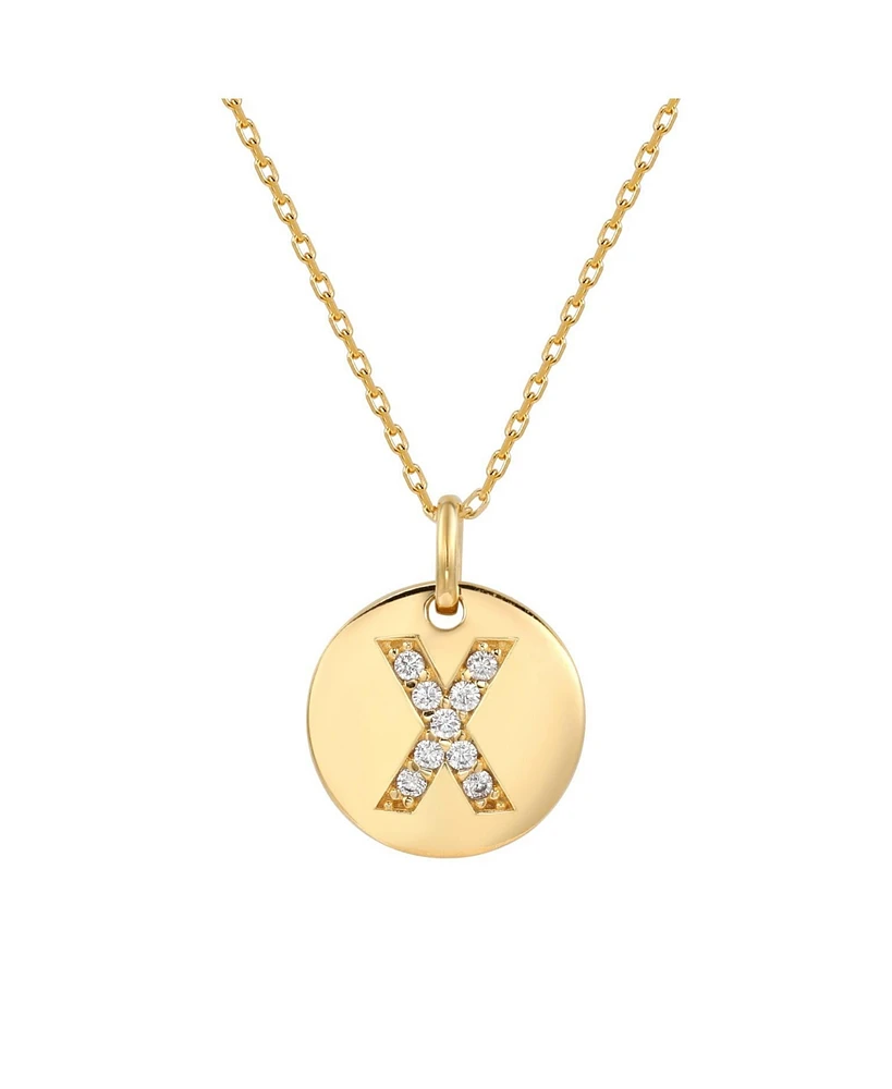 Suzy Levian New York Suzy Levian Sterling Silver Cubic Zirconia Letter "X" Initial Disc Pendant Necklace