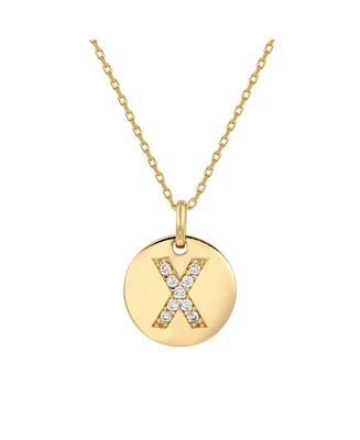 Suzy Levian Sterling Silver Cubic Zirconia Letter "X" Initial Disc Pendant Necklace