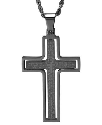 Steeltime Men's Two-Tone Stainless Steel "Our Father" English Prayer Spinner Cross 24" Pendant Necklace