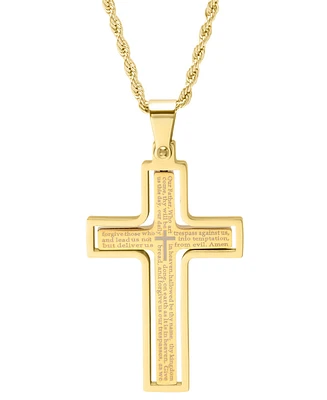 Steeltime Men's Two-Tone Stainless Steel "Our Father" English Prayer Spinner Cross 24" Pendant Necklace