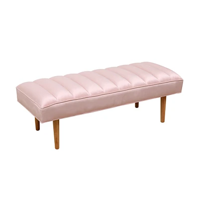 Simplie Fun Pink Velvet Upholstered Bench Channel Tufted Bedroom Ottoman With Wood Legs Home Furniture (Pink)