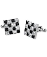 Blackjack Men's Cubic Zirconia Checkerboard Square Cufflinks Stainless Steel