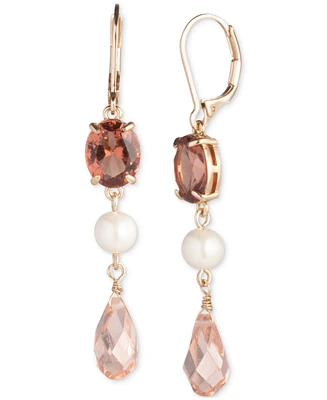 Lauren Ralph Lauren Gold-Tone Crystal, Imitation Pearl & Bead Linear Drop Earrings