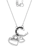Black Spinel Double Heart & Ring Pendant Necklace (1/5 ct. t.w.) in Sterling Silver, 16" + 2" extender