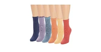 Muk Luks Women's 6 Pack Whisper Soft Crew Socks, Mid Bright's, One Size