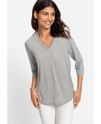 Olsen 3/4 Sleeve Silver Shimmer V-Neck T-Shirt
