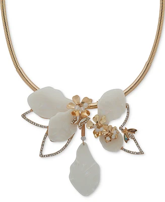 lonna & lilly Gold-Tone Pave & Bead Flower Statement Necklace, 16" + 3" extender