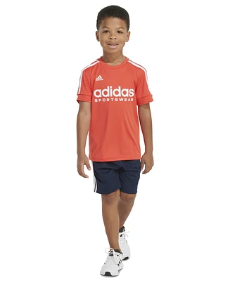 adidas Toddler & Little Boys 2-Pc. 3-Stripe Logo Graphic T-Shirt Mesh Shorts Set