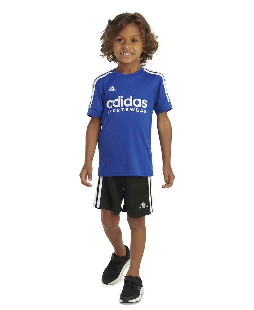 adidas Toddler & Little Boys 2-Pc. 3-Stripe Logo Graphic T-Shirt Mesh Shorts Set