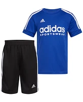 adidas Toddler & Little Boys 2-Pc. 3-Stripe Logo Graphic T-Shirt Mesh Shorts Set