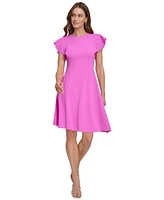 Dkny Petite Flutter-Sleeve Seamed Fit & Flare Dress