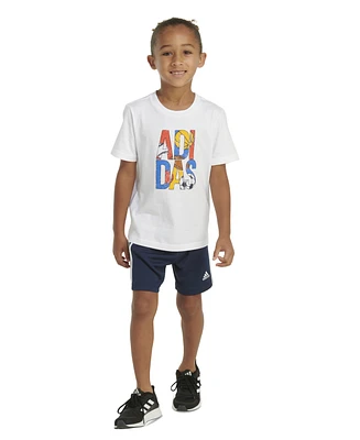 adidas Toddler & Little Boys 2-Pc. Logo Graphic T-Shirt 3-Stripes Mesh Shorts Set
