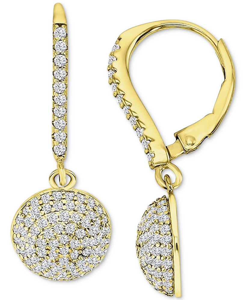 Cubic Zirconia Pave Dome Leverback Drop Earrings in 14k Gold-Plated Sterling Silver
