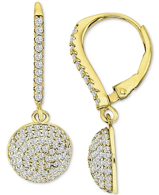 Cubic Zirconia Pave Dome Leverback Drop Earrings in 14k Gold-Plated Sterling Silver