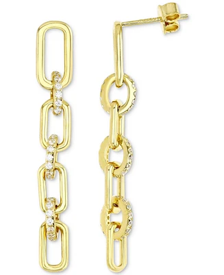 Cubic Zirconia Polished Chain Link Linear Drop Earrings in 14k Gold-Plated Sterling Silver