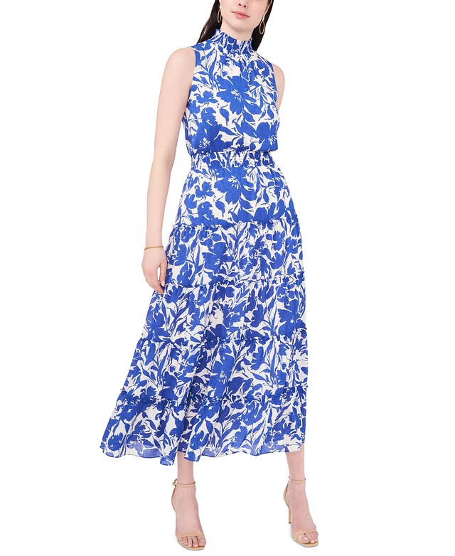 princess polly baby blue dress Blue Floral Applique Printed Cold Shoulder Woven Maxi Dress main image 0