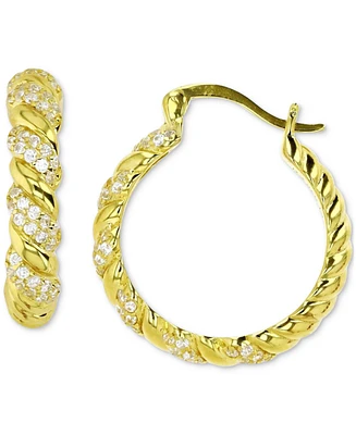 Cubic Zirconia Twist Small Hoop Earrings in 14k Gold-Plated Sterling Silver, 0.87"